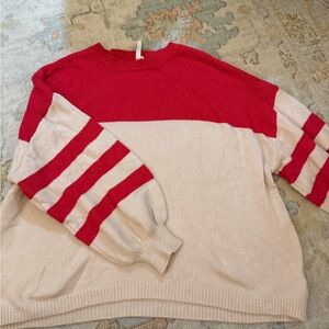 Dreamers Red and Cream Striped Women's Sweater